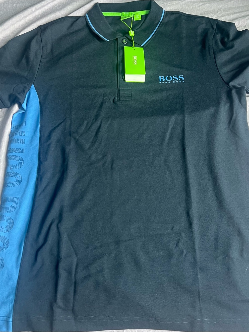 BOSS Blue Polo slim fit with Blue Trim and Blue Sleeve Panel